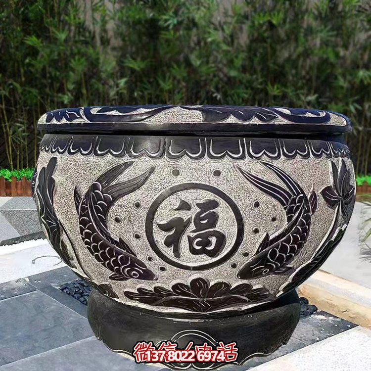 精美青石石雕缸，打造現代園林景觀