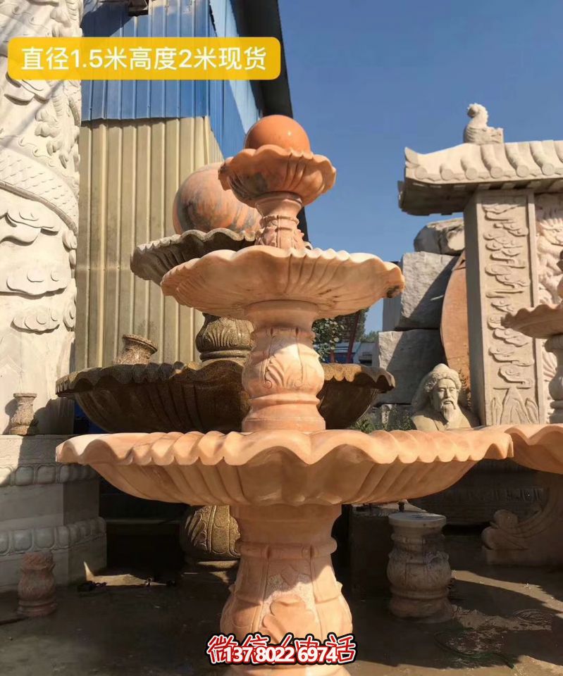 紅色晚霞風水球石雕景觀噴泉，點亮小區美景