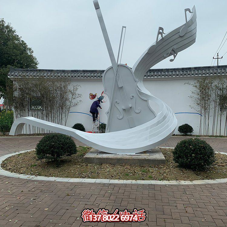不銹鋼景觀大提琴雕塑，饋贈(zèng)戶(hù)外廣場(chǎng)