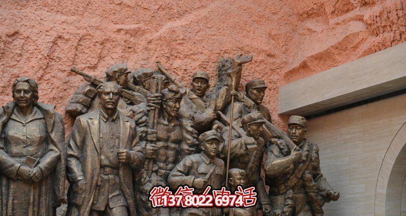 公園銅雕白求恩和八路軍一起拍照的園林景觀(guān)八路軍雕塑
