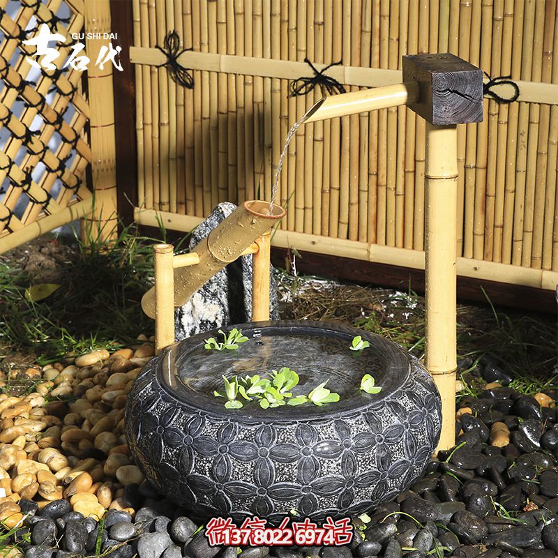 戶外魚(yú)缸景觀水槽庭院創(chuàng)意石盆缽流水?dāng)[件石槽裝飾擺件