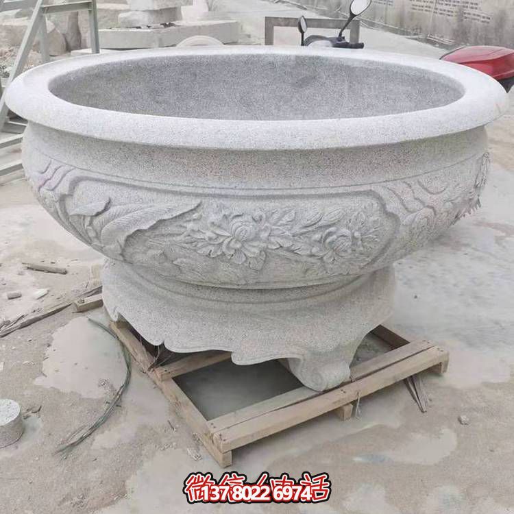 仿古做舊庭院大理石砂石石雕魚(yú)缸擺件